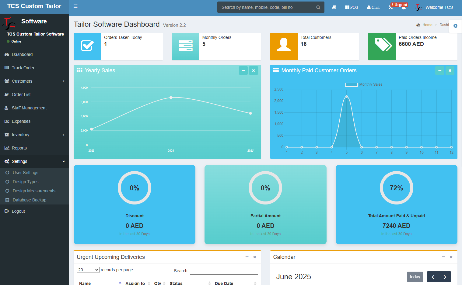 Tailor shop software dashboard preview